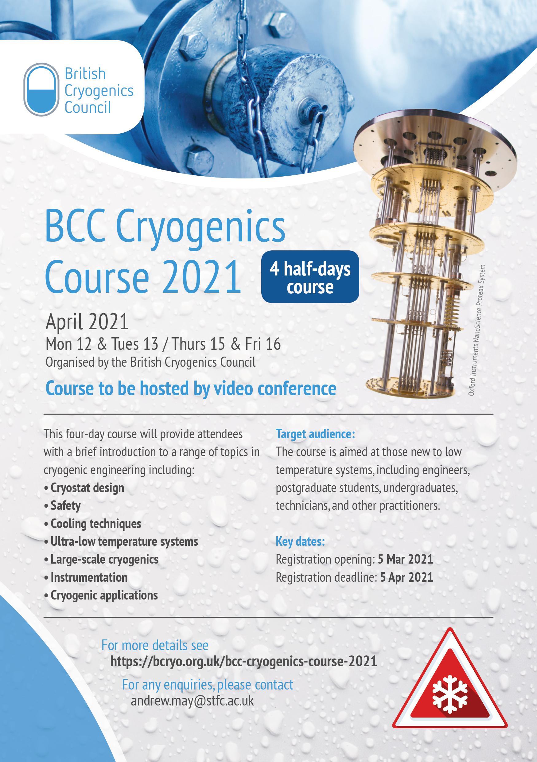 BCC Cryogenics Course 2021 flyer
