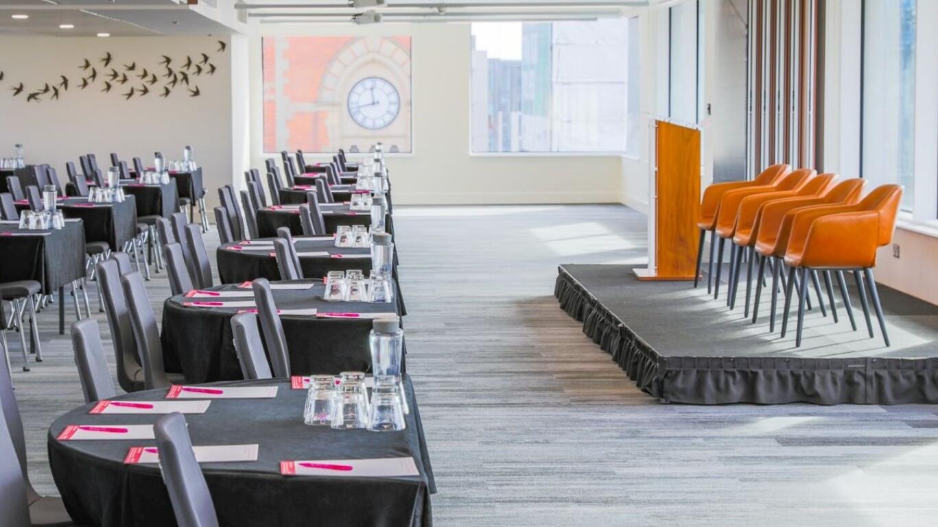 Empty Conference room ready for delegates for at the Hydrogen Innovation and Technology conference
