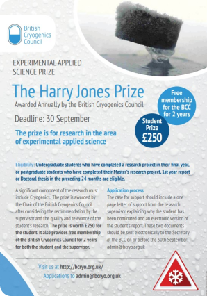 Harry Jones Prie from British Cryogenics Council by 30/09/2025
