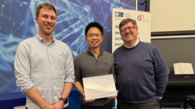 Dr. Andrew Blackett-May and Prof. Damian Hampshire (from BCC) presented the Harry Jones Prize 2024 to Dr. Hengpei Liao (University of Strathclyde).